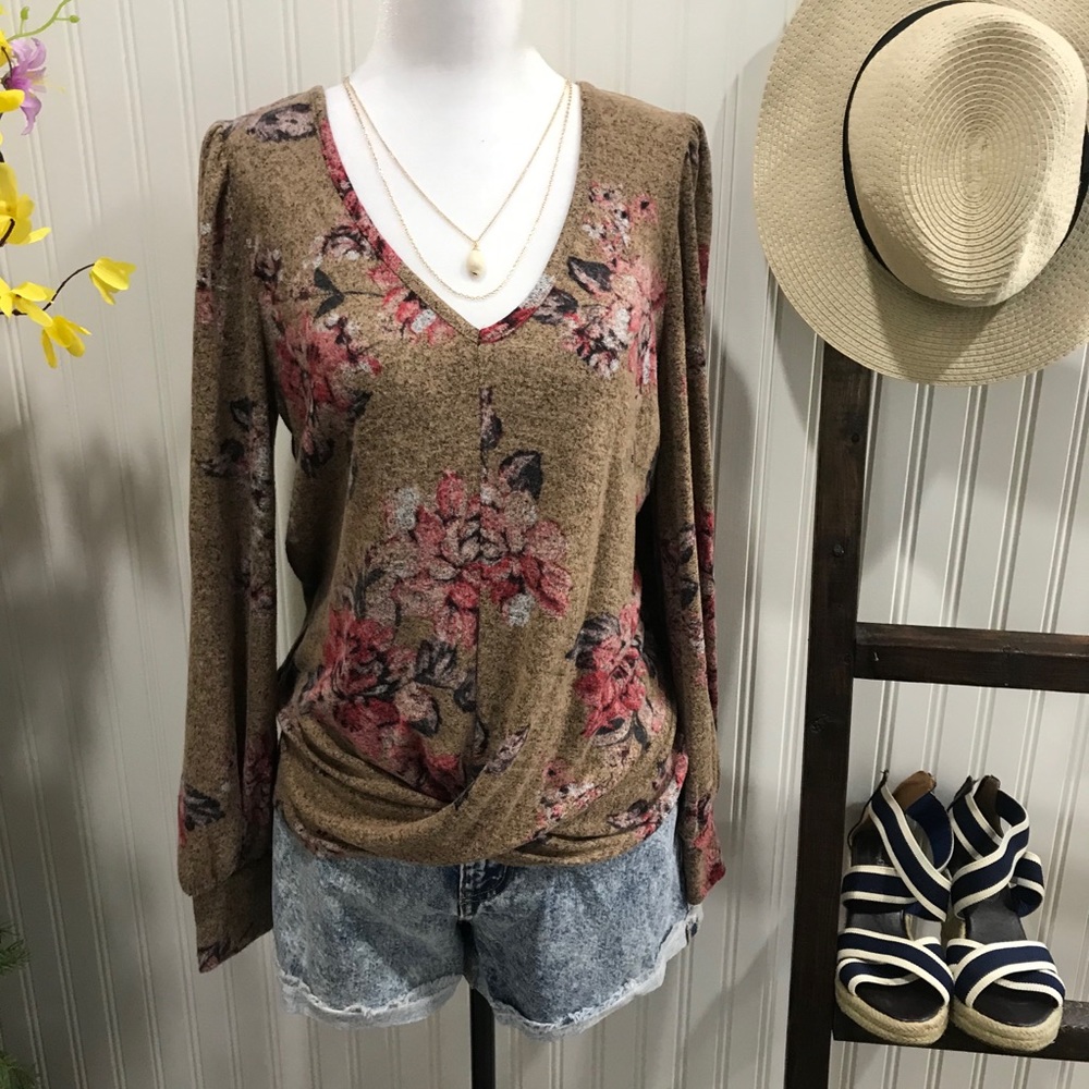 Sz XL Blouson Sleeve Twist Hem - Picture 5 of 16